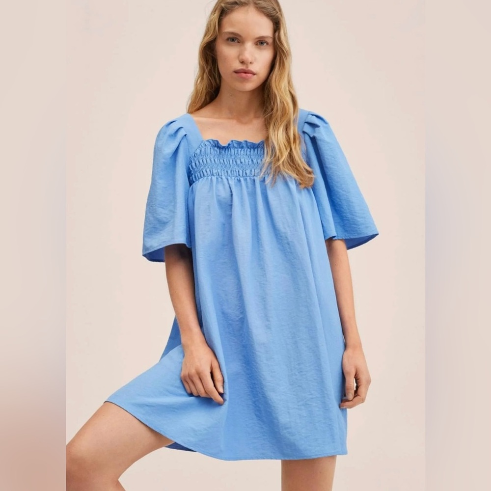 Mango Ruched Blue Mini Dress Size XS